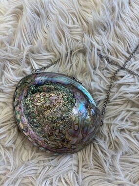 Vintage Mexico Alpaca Silver Abalone Shell Chain Evening Bag